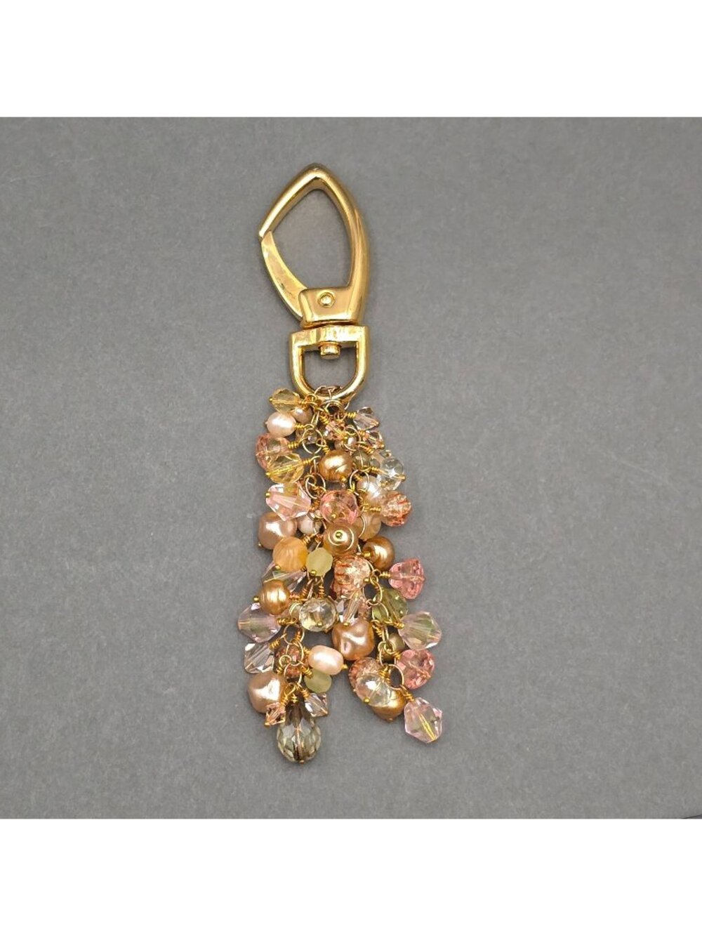 Crystal Beaded Bag Charm Gold Pearl Glass Cluster Keychain Pendant